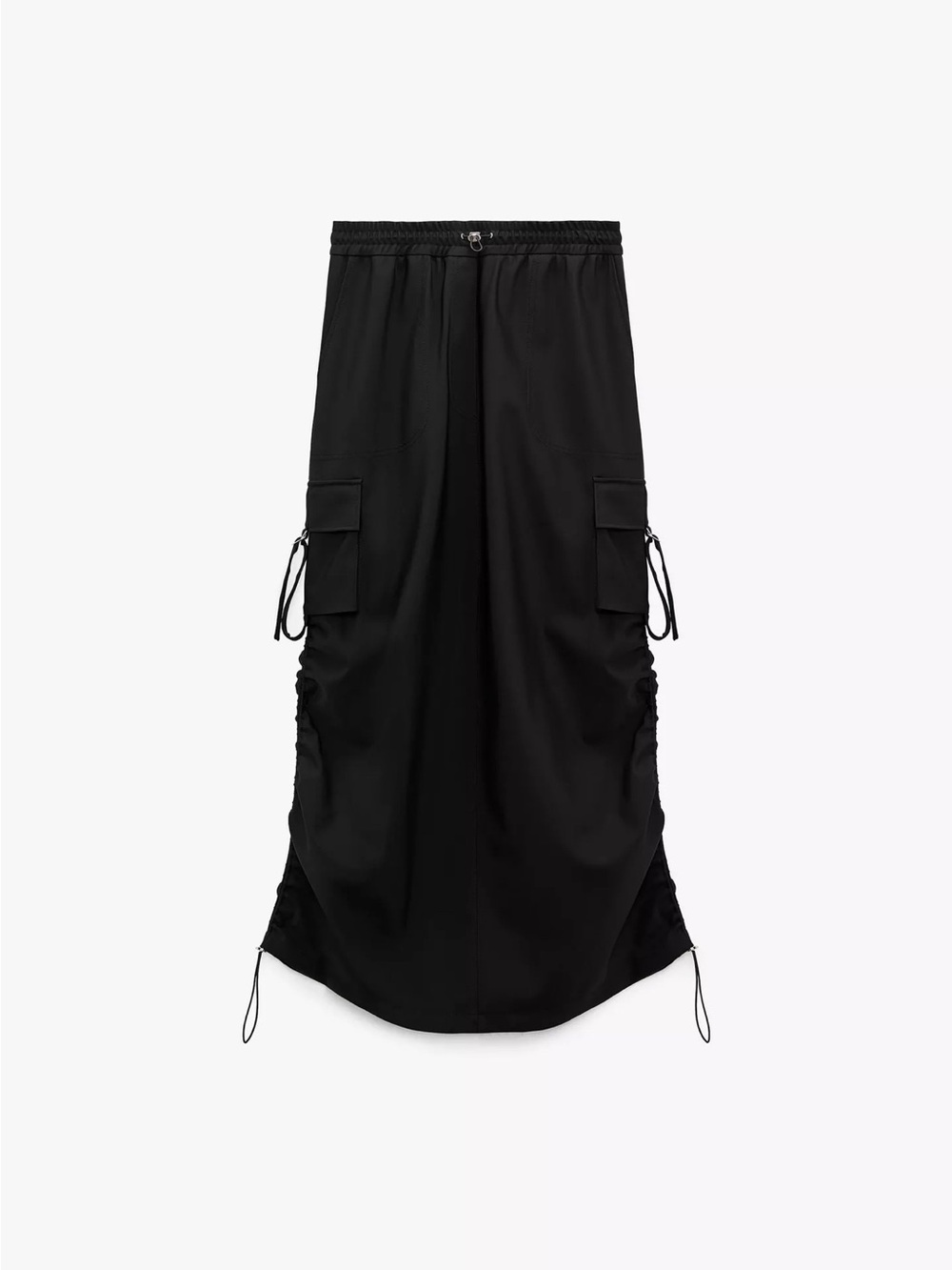 90s Grunge Black Drawstring Cargo Maxi Skirt